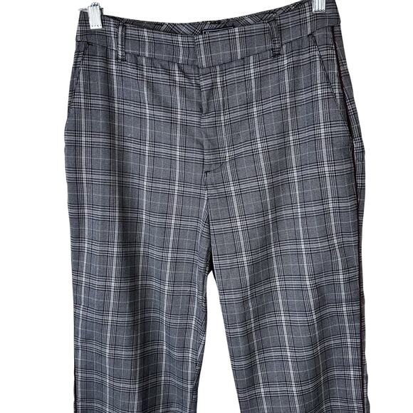 Abercrombie & Fitch Simone Gray Plaid Maroon High Rise Ankle Flare Trouser Pants - Picture 3 of 9
